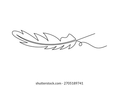 Elegant continuous black one  line sketch of a delicate writing plume