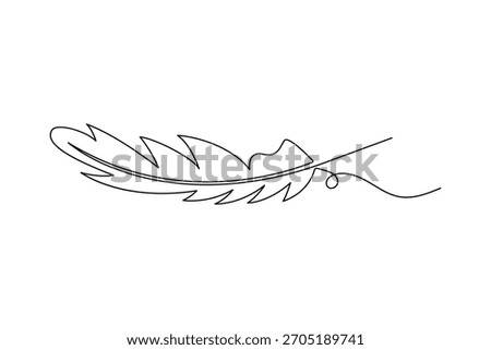 Elegant continuous black one  line sketch of a delicate writing plume