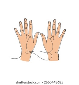 Elegant continuous line art depicting two human hands forming a w shape