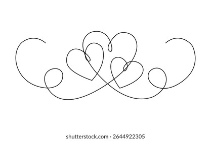 Elegant continuous line art drawing of intertwined hearts perfect for Valentine's Day cards wedding invitations or romantic designs.