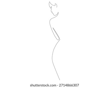 Elegante desenho de arte em linha contínua representando a silhueta graciosa de uma mulher de perfil