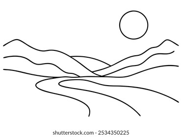 Elegant Continuous Line Art of a Minimalist Landscape