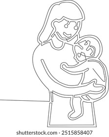 Elegant continuous line art of a mother cradling her baby. Perfect for family, healthcare, or parenting-themed designs and illustrations
