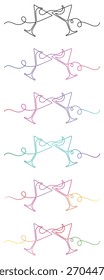 Elegante linha contínua arte de brindar Martini óculos com cores de arco-íris vibrantes no fundo branco