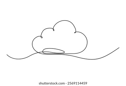 Elegant continuous line drawing of a cloud, depicted as a linear icon, Continuous one line drawing of cumulus cloud. Cloud in the sky single line vector illustration.