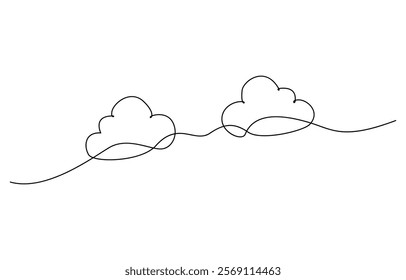 Elegant continuous line drawing of a cloud, depicted as a linear icon, Continuous one line drawing of cumulus cloud. Cloud in the sky single line vector illustration.