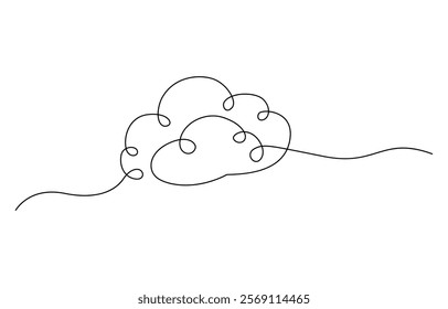 Elegant continuous line drawing of a cloud, depicted as a linear icon, Continuous one line drawing of cumulus cloud. Cloud in the sky single line vector illustration.