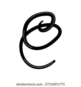 Elegant continuous line drawing forming an abstract and stylized capital letter e, presenting a sleek, smooth black ribbon or doodle on a clean white background