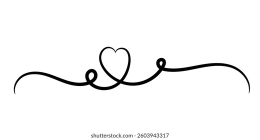 "Elegant continuous line drawing of a heart with flowing swirls, perfect for romantic designs, Valentine’s Day cards, or wedding decorations.