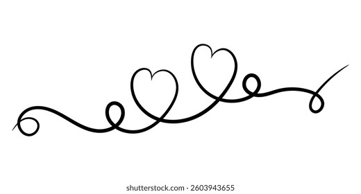 "Elegant continuous line drawing of a heart with flowing swirls, perfect for romantic designs, Valentine’s Day cards, or wedding decorations.
