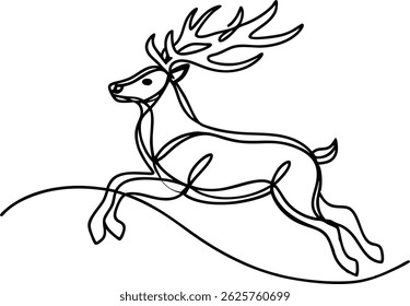Elegant Continuous Line Drawing Of A Leaping Reindeer Minimalist Black And White Art