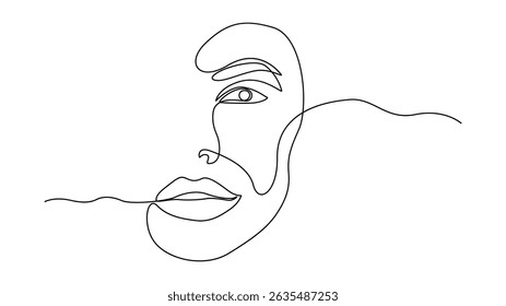 Elegante dibujo de línea continua del perfil de una mujer.