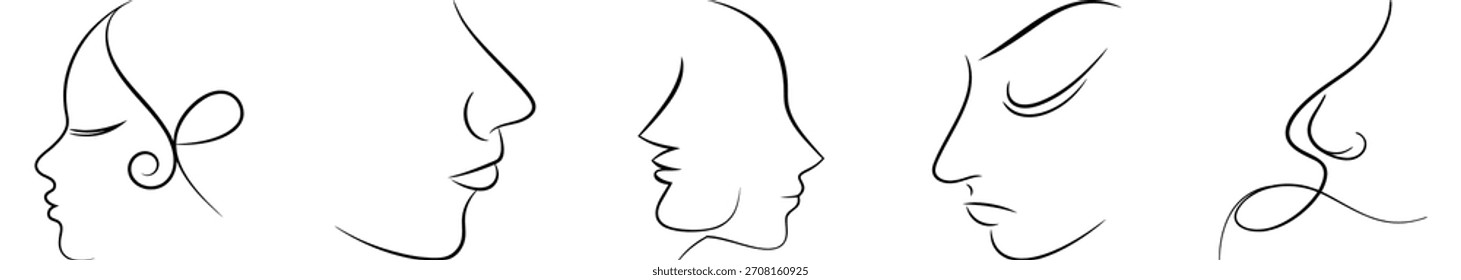 Dibujos de líneas continuas elegantes de rostros Concepto de arte minimalista Colección