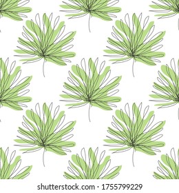Elegant continuous line seamless pattern with tropical leaves, design elements. Floral  pattern for invitations, cards, print, gift wrap, manufacturing, textile, fabric, wallpapers