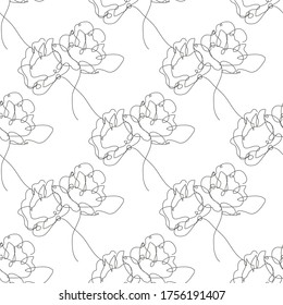 Elegant continuous line seamless pattern with rose flowers, design elements. Floral  pattern for invitations, cards, print, gift wrap, manufacturing, textile, fabric, wallpapers