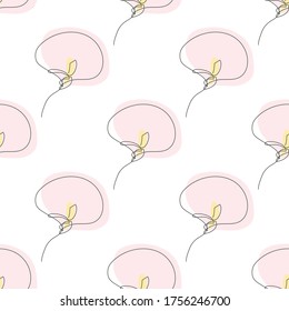 Elegant continuous line seamless pattern with calla flowers, design elements. Floral  pattern for invitations, cards, print, gift wrap, manufacturing, textile, fabric, wallpapers