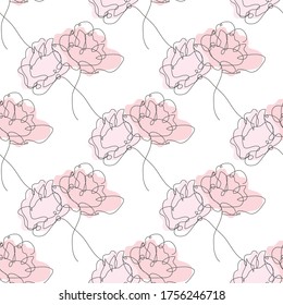Elegant continuous line seamless pattern with rose flowers, design elements. Floral  pattern for invitations, cards, print, gift wrap, manufacturing, textile, fabric, wallpapers
