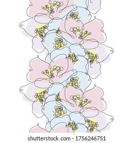 Elegant continuous line seamless pattern with jasmine flowers, design elements. Floral  pattern for invitations, cards, print, gift wrap, manufacturing, textile, fabric, wallpapers