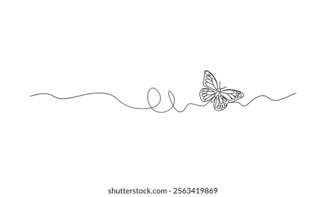 Elegant continuous one line drawing a Butterfly in Flight  Minimalist Continuous Line Art Vector