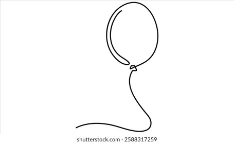 Elegant continuous one line drawing of a heart shaped balloon.  balloon one line drawing birthday celebration. Holiday festive present gift concept.
