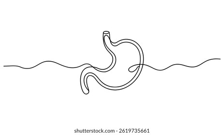 Elegante contínuo Um desenho de linha de um estômago humano.