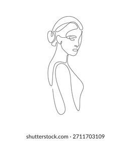 Dibujo continuo elegante de una línea de una mujer en una vista posterior lateral que se centra en el cuello y el detalle de la columna vertebral. Un retrato corporal moderno y abstracto adecuado para impresiones minimalistas o proyectos de marca.