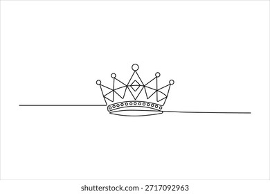 Elegante dibujo continuo de una línea de una corona real con detalles de diamantes. Esquema negro minimalista sobre fondo blanco para la marca de lujo.