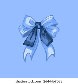 Elegant coquette blue and navy Ribbon Bow Illustration in blue background