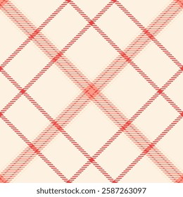 Elegant coral and cream diagonal plaid pattern.  Perfect for textile design, website backgrounds, or branding.  This subtle yet stylish design evokes feelings of warmth and sophistication.