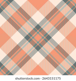 Elegant coral, cream, and teal plaid pattern.  Perfect for textile design, fashion, or website backgrounds.