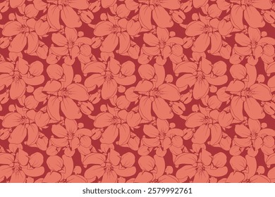 Elegant coral flower pattern.  Seamless design ideal for textile prints, wallpapers, and website backgrounds.  Beautiful floral illustration in a minimalist style.