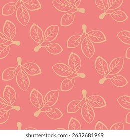 Elegante padrão sem emenda rosa coral com delicados motivos de folha bege.  Perfeito para impressões têxteis, papel de parede, embalagem e fundos do site.