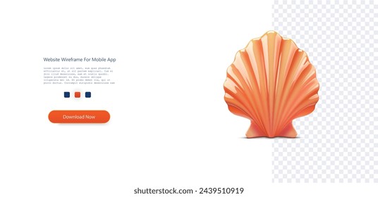 Elegant Coral Scallop Shell Isolated on Transparent Background. A realistic depiction of a coral scallop shell, showcasing its delicate ridges and warm hues. Vector illustration