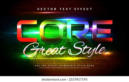 Efecto de texto de Vector editable de núcleo elegante, con concepto de tecnología moderna