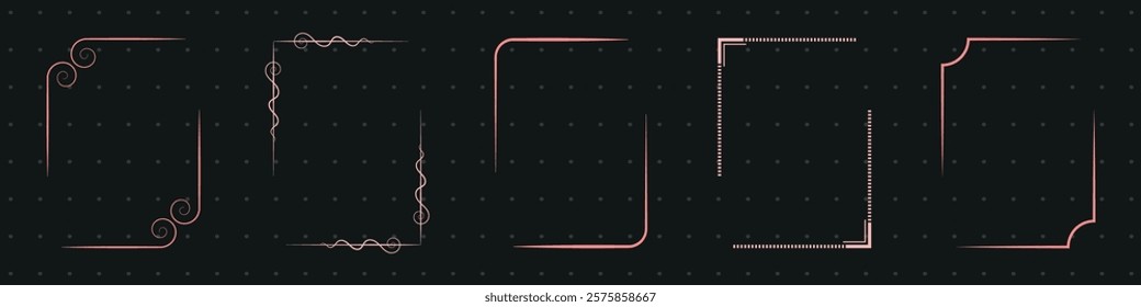 Elegant corner designs in various styles. Decorative corners, ornate corners, and stylish corners for framing. Perfect for design projects needing unique corners. Element vector set.