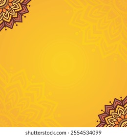 Elegant Corner Mandala Pattern in Warm Yellow and Brown: Intricate Floral Designs on a Vibrant Yellow Background