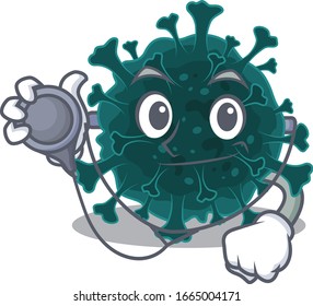 An elegant coronavirus COVID 19 in a Doctor Cartoon character with tools