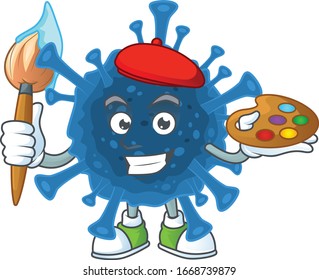 An elegant coronavirus desease painter mascot icon with brush