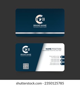 Elegant corporate blue and white business card template design and mockup