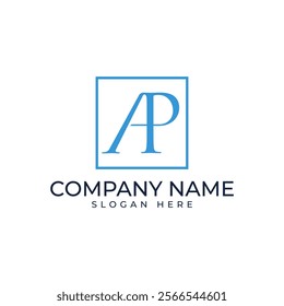 Elegant corporate logo with letters "A" and "P" in a refined serif font within a minimalist blue square frame. The clean design exudes professionalism, sophistication, and timeless branding appeal.