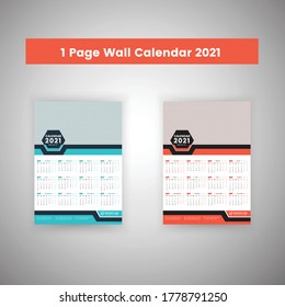 Elegant Corporate One Page Wall Calendar 2021