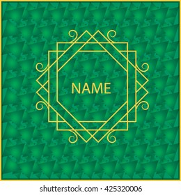 Elegant corporate style card with pattern on green background, logo design, decorative ornaments. Vector Illustration