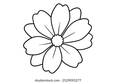 Elegant cosmos flower line art vector illustration, perfect for nature-inspired designs. Minimalist, hand-drawn floral outline ideal for digital art, prints, and decor projects.