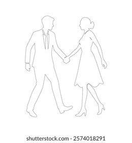 Elegant Couple Dancing Illustration with Woman in Flowing Dress - Romantic Artwork