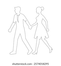 Elegant Couple Dancing Illustration with Woman in Flowing Dress - Romantic Artwork