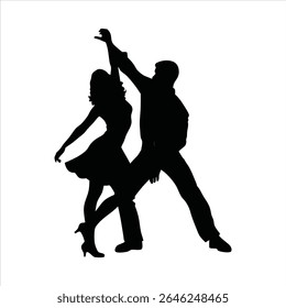 Elegant Couple Dancing Silhouette - Latin Ballroom Dance Vector	