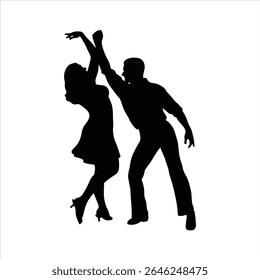 Elegant Couple Dancing Silhouette - Latin Ballroom Dance Vector	