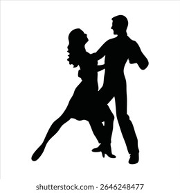 Elegant Couple Dancing Silhouette - Latin Ballroom Dance Vector	