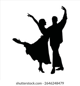 Elegant Couple Dancing Silhouette - Latin Ballroom Dance Vector	