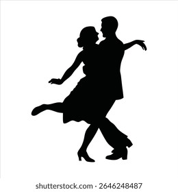 Elegant Couple Dancing Silhouette - Latin Ballroom Dance Vector	